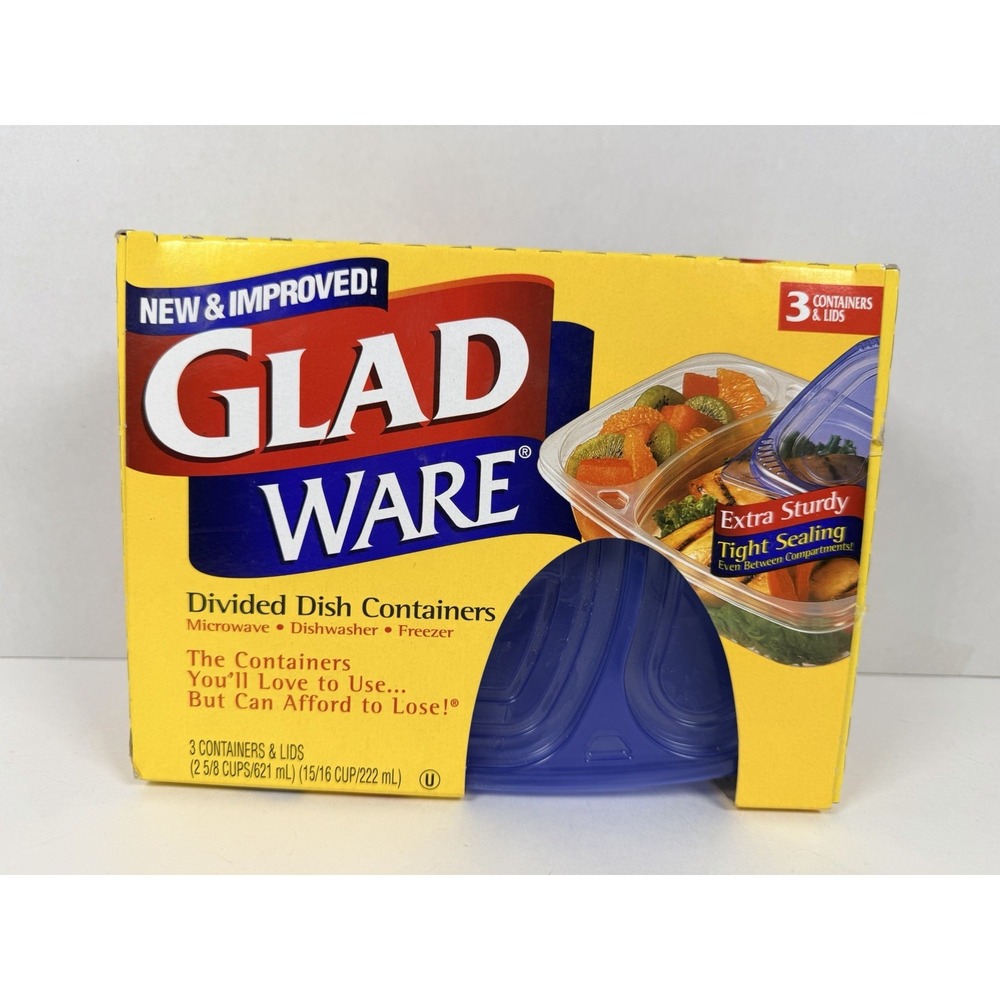 VTG NOS Glad Ware Plastic Divided Dish Containers 3-pack 1999 Movie Prop